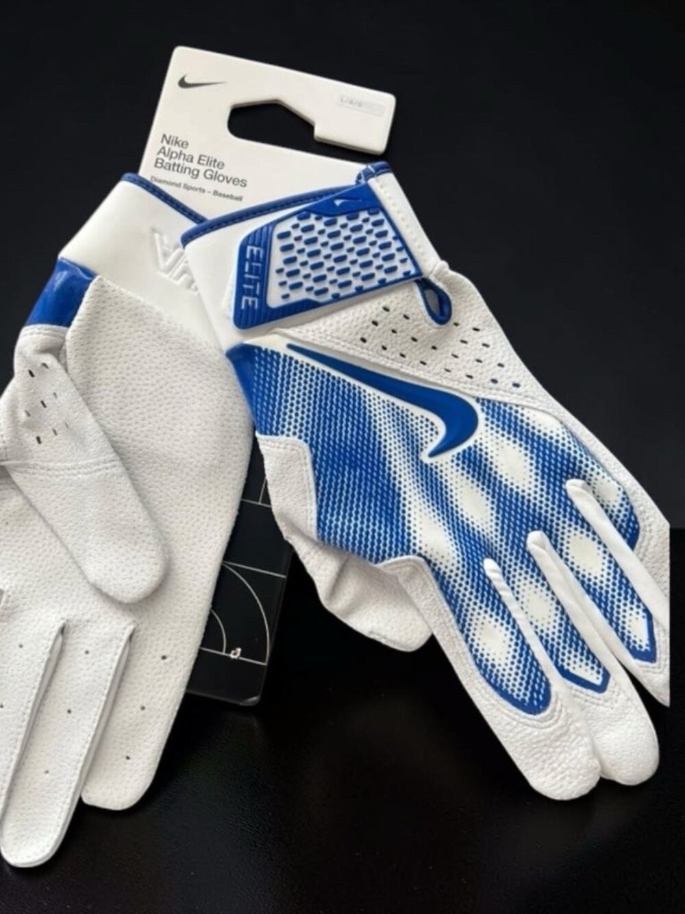 Nike Alpha Elite Batting Gloves Men's Large Baseball White/Game Royal Size L